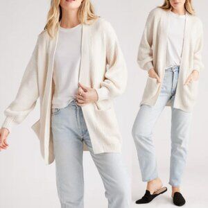 Quince 100% Organic Cotton Oversized Cardigan Size S Ivory White Rib Knit $89